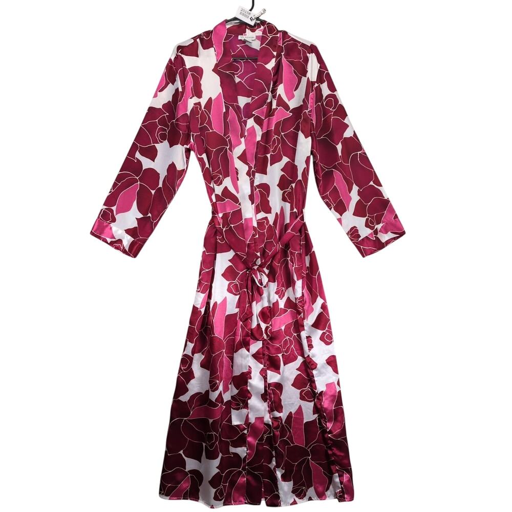 Ivy & Annabelle Women's L Floral Rose‎ Satin Kimono Robe, Tie Waist Romantic
